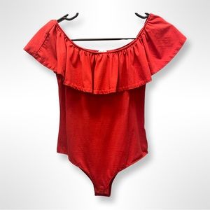 J. Crew Orange Ruffle Off The Shoulder Body Suit